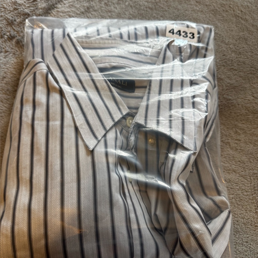 Canali Medium Dress Shirt  Striped Made In Italy Luxury Button Down Long Sleeves - Picture 8 of 8